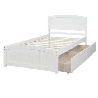 Solid Twin Wood Platform Bed with Strong Pine Legs and Durable Material, Bunk Bed with 2 Drawers Below, 79.5" L x 41.5" W x 37.5" H , White(m-6)