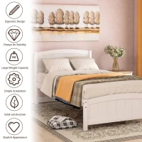 Twin Wood Platform Bed with Durable Material and Light Weight, Solid Bed Frame with 10 Evenly Spaced Slats, 79.5" L x 41.5" W x 35.5" H, White(m-4)
