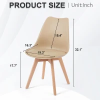 Modern Dining Chairs with Ergonomic High-Density Foam Backrest, Wooden-Legged Side Chairs with PU Leather Upholstery, 19.5L x 16.5W x 32H, khaki(m-3)