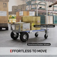 Soozier 4-Wheel/2-Wheel Cargo Cart, 2-in-1 Folding Hand Truck with Aluminum Alloy Frame and Steel Handle, Capacity, Silver Tone(m-6)