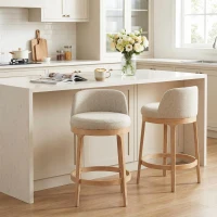 Counter Height Bar Stools with Premium Rubberwood Frame, Modern Bar Chairs with Ergonomic Seat, 18.5'' L x 18.5'' W x 33'' H, Beige+Natural(m-1)