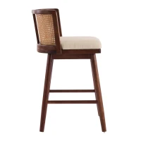 Woven Rattan Counter Chairs with Padded Upholstered Seat, Counter Height Bar Stools with Durable Frame, 19.5'' L x 21'' W x 35'' H, Beige+Walnut(m-8)