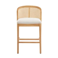 Cozy Counter Stools with Padded Upholstered Seat, Rubberwood Bar Chairs with Reinforced Footrest, 20.5" L x 22.5" W x 6" H, Beige+Natural(m-2)