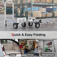 Soozier 4-Wheel/2-Wheel Cargo Cart, 2-in-1 Folding Hand Truck with Aluminum Alloy Frame and Steel Handle, Capacity, Silver Tone(m-7)