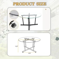 Round Tempered Glass Coffee Table with Solid Iron Legs, Modern Center Table with Stable Frame, 27.5'' L x 27.5'' W x 14.5'' H, Black+Transparent(m-3)