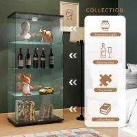 Solid Glass Floor-Standing Showcase with Built-In LED Lighting, LED Glass Display Cabinet with Lockable Doors, 31.5'' L x 14.5'' W x 64.5'' H, Black(m-5)