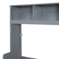 Queen Size Murphy Wall Bed with Storage Shelf, Space‑Saving Bed Frame with Integrated Closet and 2 Drawers, 112" L x 65" W x 78.5" H, Gray(m-14)