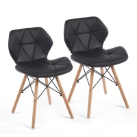 Modern Dining Chair with Backrest and PU Leather Surface, Stain-Resistant Bar Stools with Ergonomic Wood Legs, 18.5'' L x 14.5'' W x 28'' H, Black(m-2)