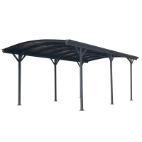 Arched Outdoor Carport with Polycarbonate Waterproof Panels, Covered Driveway Shelter with Durable Frame,118'' L x 227'' W x 86'' H, Gray(m-2)