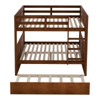 Full-Over-Full Bunk Bed with Pullout Trundle, Space-Saving Bed Frame with 2 Separate Beds, 79.5" L x 57" W x 60" H, Walnut(m-8)