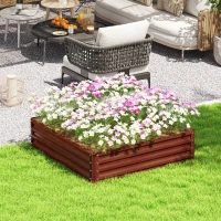 Outsunny 4' x 4' x 1' Raised Garden Bed Galvanized Steel Planter Box for Vegetables, Flowers, Herbs, Dark Brown Wood Effect(m-1)