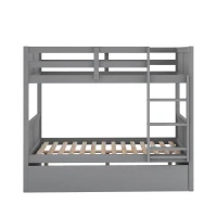 Full-Over-Full Bunk Bed with Space-Saving Pullout Trundle, Space-Saving Bed Frame with 2 Separate Beds, 79.5" L x 57" W x 60" H, Gray(m-2)