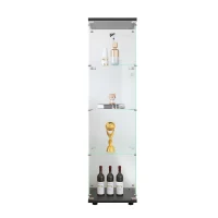 Glass Display Cabinet with Adjustable Feet and Safety Bumpers, Floor-Standing Curio Bookshelf with Tempered Glass, 16.5'' L x 14.5'' W x 64.5'' H, Black(m-7)