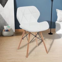Modern Dining Chair with Backrest and PU Leather Surface, Stain-Resistant Bar Stools with Ergonomic Wood Legs, 18.5'' L x 14.5'' W x 28'' H, White(m-7)