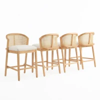 Cozy Counter Stools with Padded Upholstered Seat, Rubberwood Bar Chairs with Reinforced Footrest, 20" L x 22.5" W x 36" H, Beige+Natural(m-5)