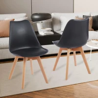 Modern Dining Chairs with Ergonomic High-Density Foam Backrest, Wooden-Legged Side Chairs with PU Leather Upholstery, 19.5L x 16.5W x 32H, Black(m-1)