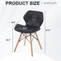 Modern Dining Chair with Backrest and PU Leather Surface, Stain-Resistant Bar Stools with Ergonomic Wood Legs, 18.5'' L x 14.5'' W x 28'' H, Black(m-3)