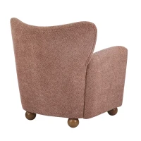 Cozy Wingback Armchair with Premium Fabric Upholstery, Bouclé Accent Chair with Plush Cushioned Seat, 32'' L x 31'' W x 32.5'' H, Coral+Teak(m-5)