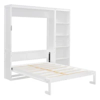 Space-Saving Murphy Bed with 5-layer Folded Cabinet, Solid Murphy Bed Frame with 600 lbs Weight Capacity, 87.5" L x 15.5" W x 83.5" H, White(m-6)