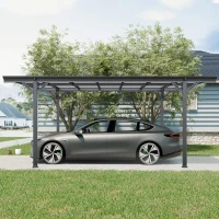 Outdoor Storage Carport with Double-Layer Waterproof Roof, Sloping-Roof Vehicle Shelter with Aluminium Alloy Frame, 120'' L x 198'' W x 91.5'' H, Black(m-1)