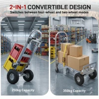Soozier 4-Wheel/2-Wheel Cargo Cart, 2-in-1 Folding Hand Truck with Aluminum Alloy Frame and Steel Handle, Capacity, Silver Tone(m-4)