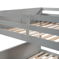 Full-Over-Full Bunk Bed with Space-Saving Pullout Trundle, Space-Saving Bed Frame with 2 Separate Beds, 79.5" L x 57" W x 60" H, Gray(m-14)