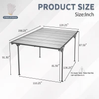 Outdoor Storage Carport with Double-Layer Waterproof Roof, Sloping-Roof Vehicle Shelter with Aluminium Alloy Frame, 120'' L x 198'' W x 91.5'' H, Black(m-3)