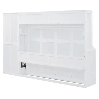 Space-Saving Full Size Murphy Wall Bed with Integrated Shelf, Customizable Bed Frame with Closet and 2 Drawers, 107.5" L x 58" W x 72" H, White(m-10)
