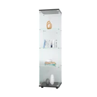 Glass Display Cabinet with Adjustable Feet and Safety Bumpers, Floor-Standing Curio Bookshelf with Tempered Glass, 16.5'' L x 14.5'' W x 64.5'' H, Black(m-8)