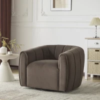 Modern Comfort Club Chair with Boutique-Feel Seat, Semi-Circular Armchair with Integrated Armrests, 37'' L x 32.5'' W x 26.5'' H, Black+Dark Brown(m-1)