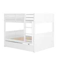 Full-Over-Full Bunk Bed with Pullout Trundle, Space-Saving Bed Frame with 2 Separate Beds, 79.5" L x 57" W x 60" H, White(m-6)