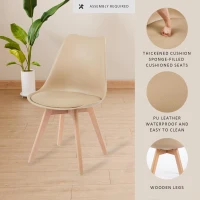 Modern Dining Chairs with Ergonomic High-Density Foam Backrest, Wooden-Legged Side Chairs with PU Leather Upholstery, 19.5L x 16.5W x 32H, khaki(m-4)