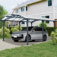 Outdoor Arch Carport with Galvanized Steel Connectors, Covered Driveway Shelter with Ground Anchor Kit, 139'' L x 190'' W x 99'' H, Gray(m-1)