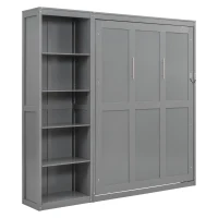 Space-Saving Murphy Bed with 5-layer Folded Cabinet, Solid Murphy Bed Frame with 600 lbs Weight Capacity, 87.5" L x 15.5" W x 83.5" H, Gray(m-10)