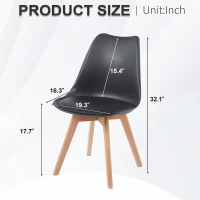 Modern Dining Chairs with Ergonomic High-Density Foam Backrest, Wooden-Legged Side Chairs with PU Leather Upholstery, 19.5L x 16.5W x 32H, Black(m-3)
