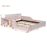 Queen-Size Upholstered Platform Bed with Bedside Desk and Stool, Cozy Bed Frame with Streamlined Structure, 84.5" L x 74" W x 28" H, Pink(m-3)