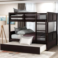 Full-Over-Full Bunk Bed with Pullout Trundle, Space-Saving Bed Frame with 2 Separate Beds, 79.5" L x 57" W x 60" H, Espresso(m-4)