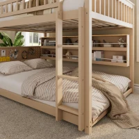 Full Over Full Bunk Bed with Convenient Storage Headboard, Unique Bed Frame with Multi-Color Light Strip, 79" L x 57.5" W x 57" H, Beige(m-8)