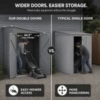 Outsunny 4.6' x 9' Outdoor Storage Shed, Lean to Metal Shed with Foundation Kit, Lockable Doors and Gloves for Patio, Lawn, Gray(m-10)