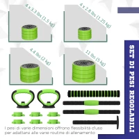 Soozier 88lbs 4-in-1 Adjustable Weight Dumbbell Set, Barbell, Kettlebell, Push Up Stand, Green(m-5)