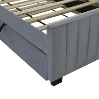 Space-Saving Twin Size Upholstered Platform Bed with Trundle Under Bed, Cozy Bed Frame with Velvet Fabric, 80" L x 41.5" W x 42.5" H, Gray(m-9)