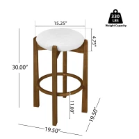 Indoor Bar Stools with Solid Rubberwood Frame, Non-Swivel Bar Chairs with Upholstered Round Seat, 19.5'' L x 19.5'' W x 30'' H, Ivory+Walnut(m-3)