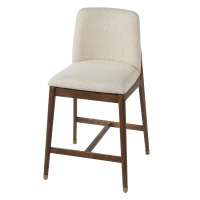 Counter Height Bar Stool Set of 2 with Premium Rubberwood, Modern Bar Chairs with Metal-Tipped Feet, 20'' L x 22.5'' W x 38'' H, Beige+Walnut(m-6)