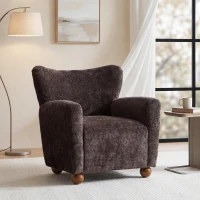 Cozy Wingback Armchair with Premium Fabric Upholstery, Bouclé Accent Chair with Plush Cushioned Seat, 32'' L x 31'' W x 32.5'' H, Dark Brown+Teak(m-1)