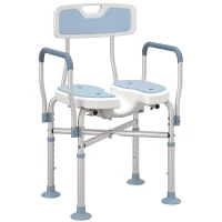HOMCOM Bath Seat with Adjustable Height, Anti-slip, HDPE Padded Shower Chair with Arms and Back, Light Blue(m-11)