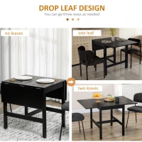 HOMCOM Solid Wood Kitchen Table, Drop Leaf Tables for Small Spaces, Folding Dining Table, Black(m-5)