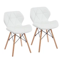 Modern Dining Chair with Backrest and PU Leather Surface, Stain-Resistant Bar Stools with Ergonomic Wood Legs, 18.5'' L x 14.5'' W x 28'' H, White(m-2)