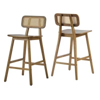 Bari Counter Stools with High-Quality Rubber Wood, Cozy Bar Chairs with Good Breathability and Lumbar Support, 18" L x 20.5" W x 26" H, Walnut(m-6)