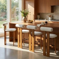 Modern Bar Stool Set of 4 with Padded Upholstered Seat, Indoor Bar Chairs with Ergonomic Cylindrical Backrest,19'' L x 23'' W x 43'' H, Ivory+Walnut(m-1)