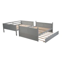Full-Over-Full Bunk Bed with Space-Saving Pullout Trundle, Space-Saving Bed Frame with 2 Separate Beds, 79.5" L x 57" W x 60" H, Gray(m-9)